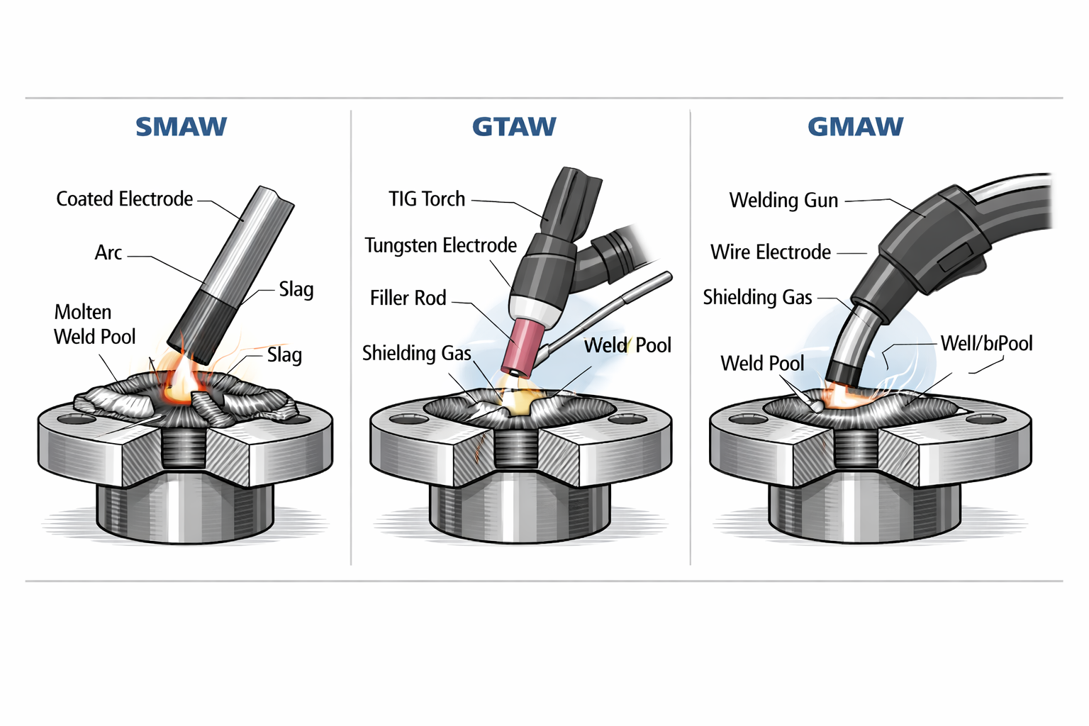 Flange welding methods SMAW GTAW GMAW